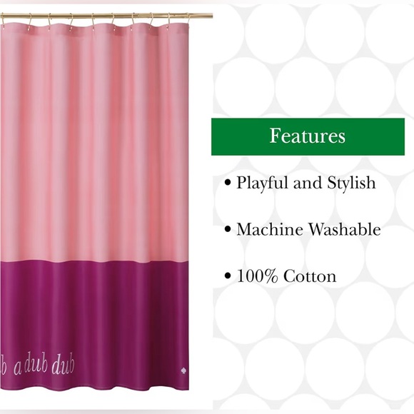 Kate Spade Scrub a Dub Pink 100% Cotton Shower Curtain - Picture 3 of 8
